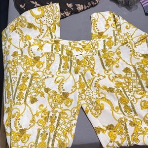 White and Gold Patterned Pants Tayna Marie